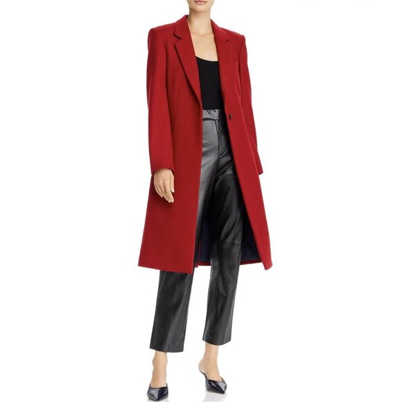 Rag & Bone Daine Long Single Breasted Wool Coat Deep Berry Red Office NWT - Picture 1 of 16